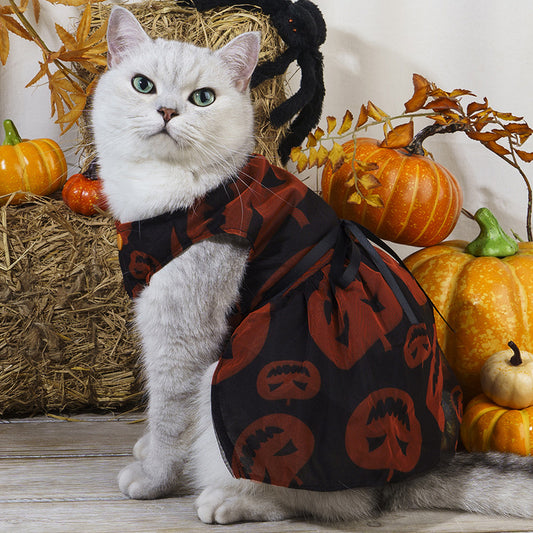 Halloween Tie Strap Dress for Small Dogs & Cats, Cute Pet Holiday Party Costume